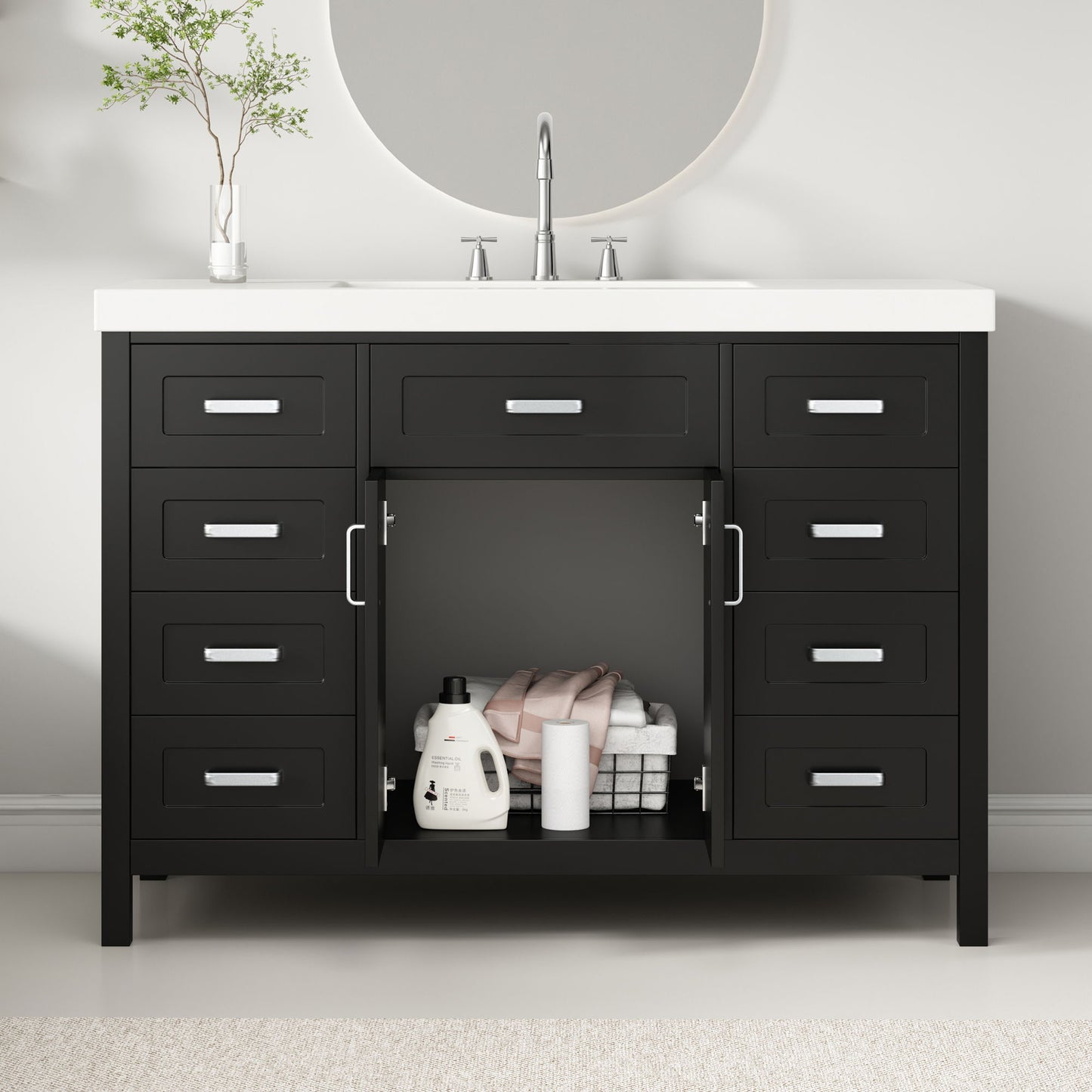Bathroom Vanity With Sink, 2 Doors 8 Drawers, Soft Close System, Classic Design