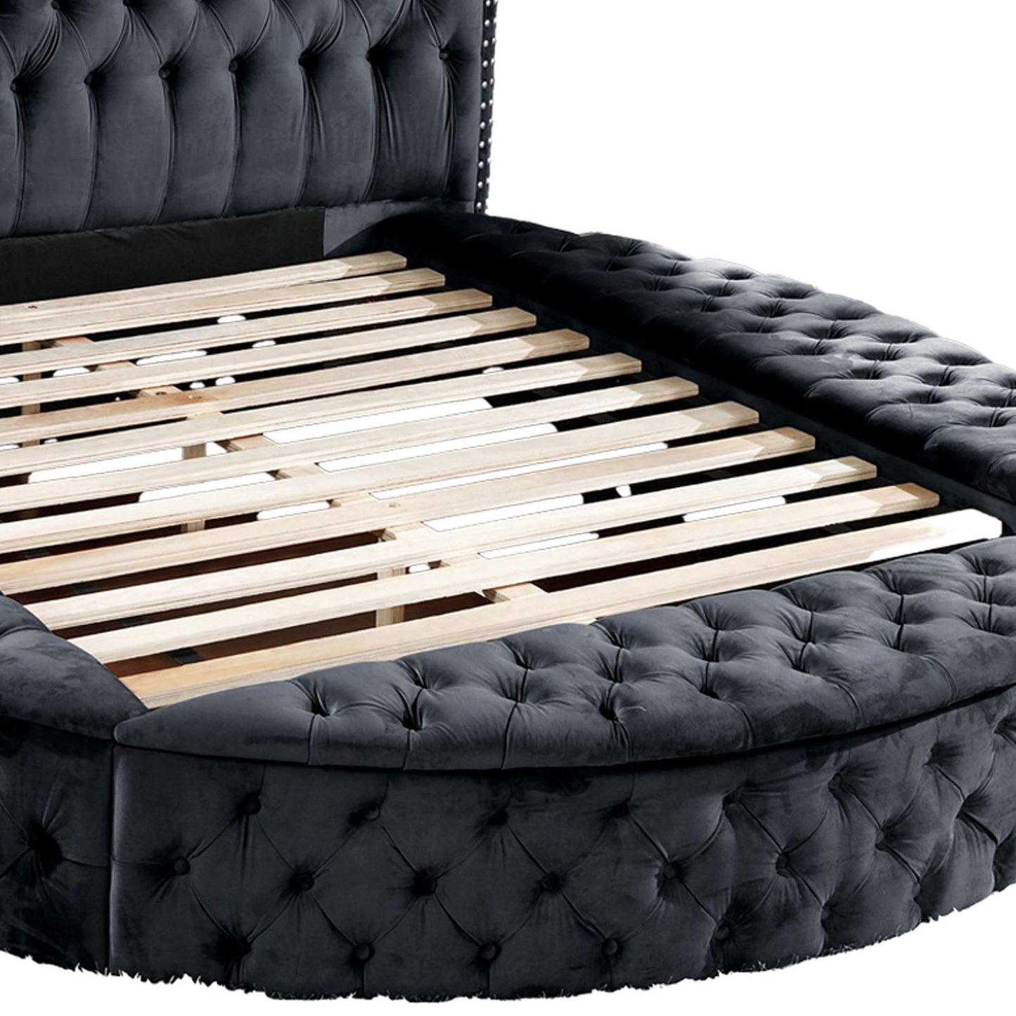 Hazel - Queen Size Tufted Storage Bed & Bluetooth Speakers, USB Port - Black