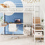 Loft Bed With Desk And Grid, Stylish Frame With Lateral Storage Ladder And Wardrobe