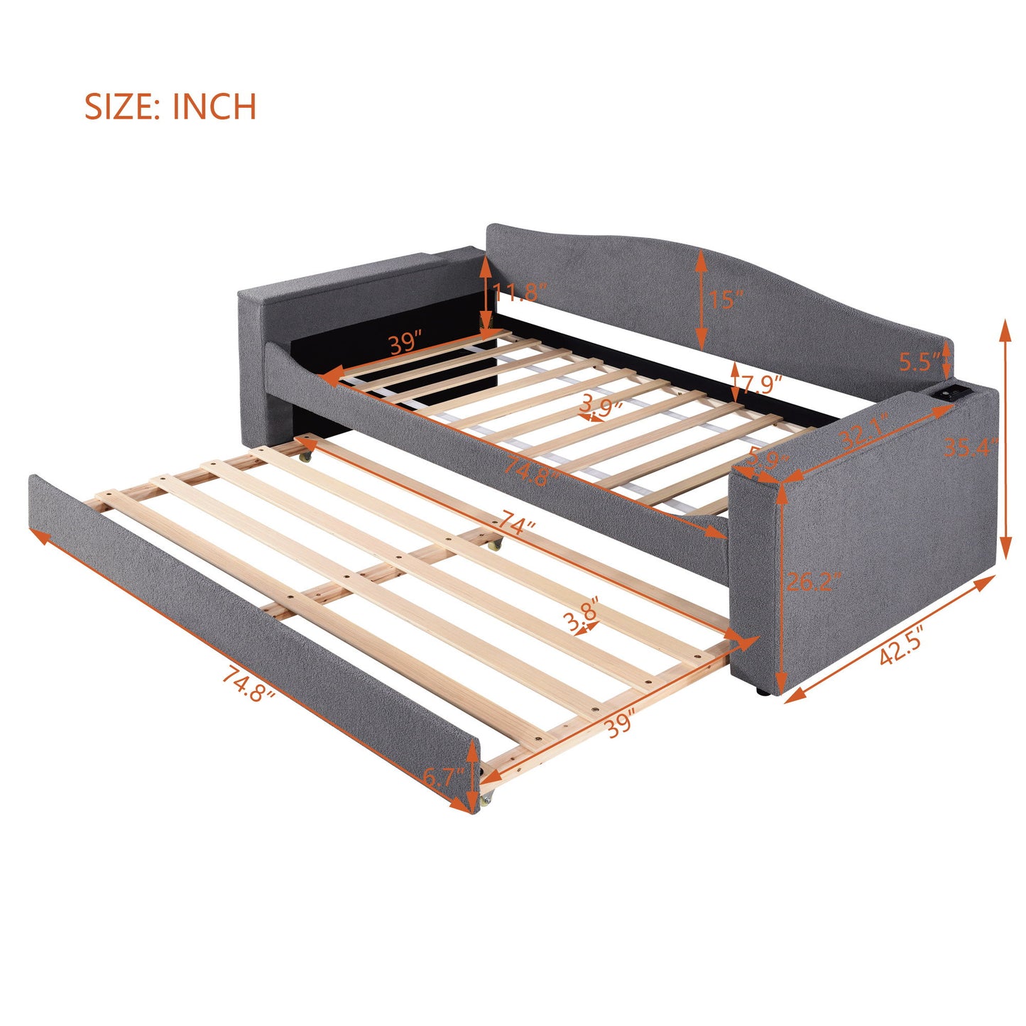 Upholstered Daybed With Storage Armrests, Trundle And Latest Integrated tooth Audio System