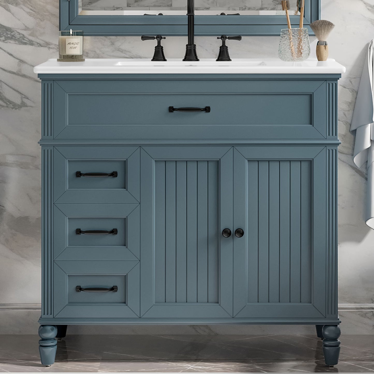 Bathroom Vanity With Sink, 2 Doors 2 Drawers, Freestanding Design