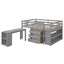 Loft Low Study Bed With Cabinet, Shelves And Rolling Portable Desk, Multiple Functions