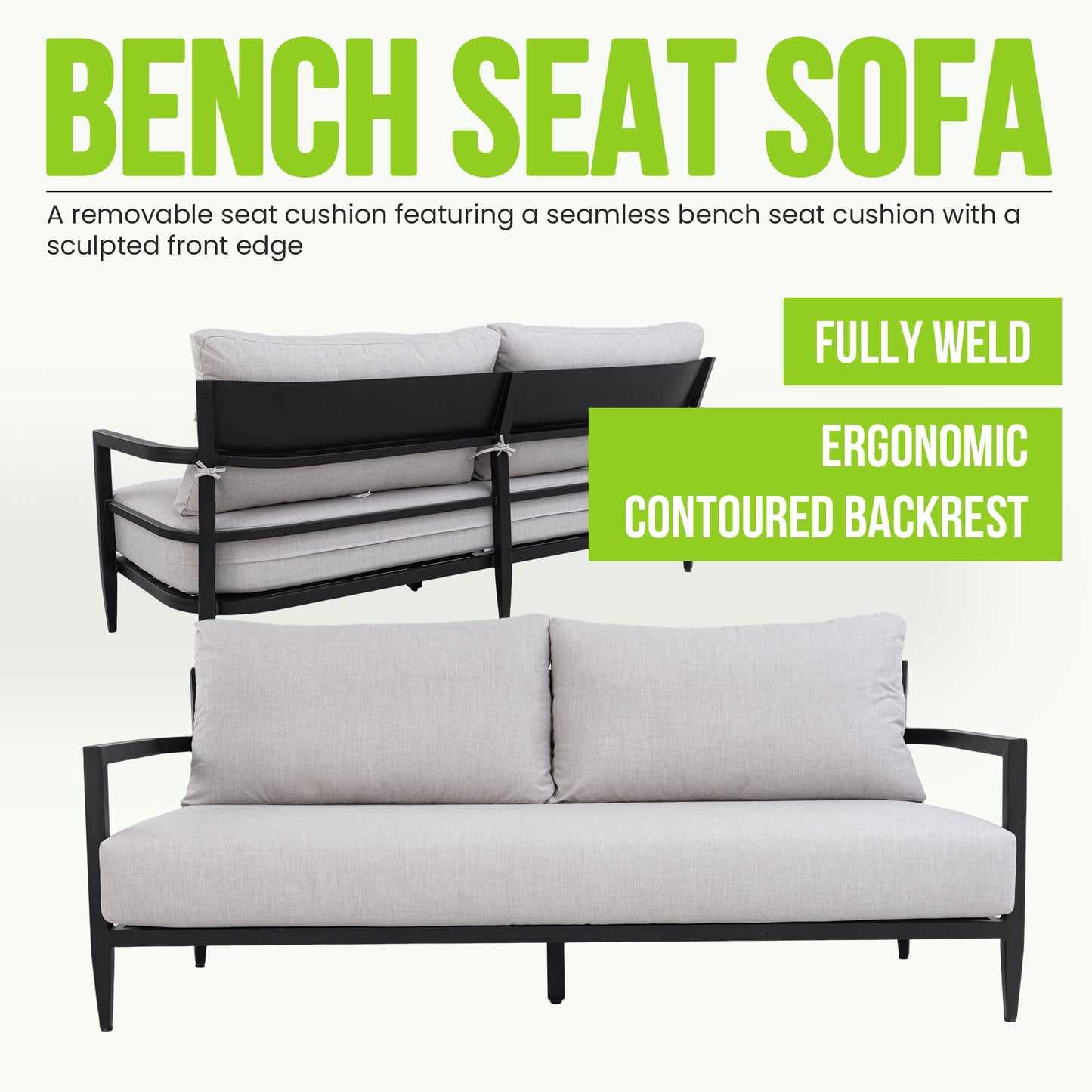 Outdoor Conversation Set With Chairs, Bench Sofa, Tables, Sunbrella Cushions