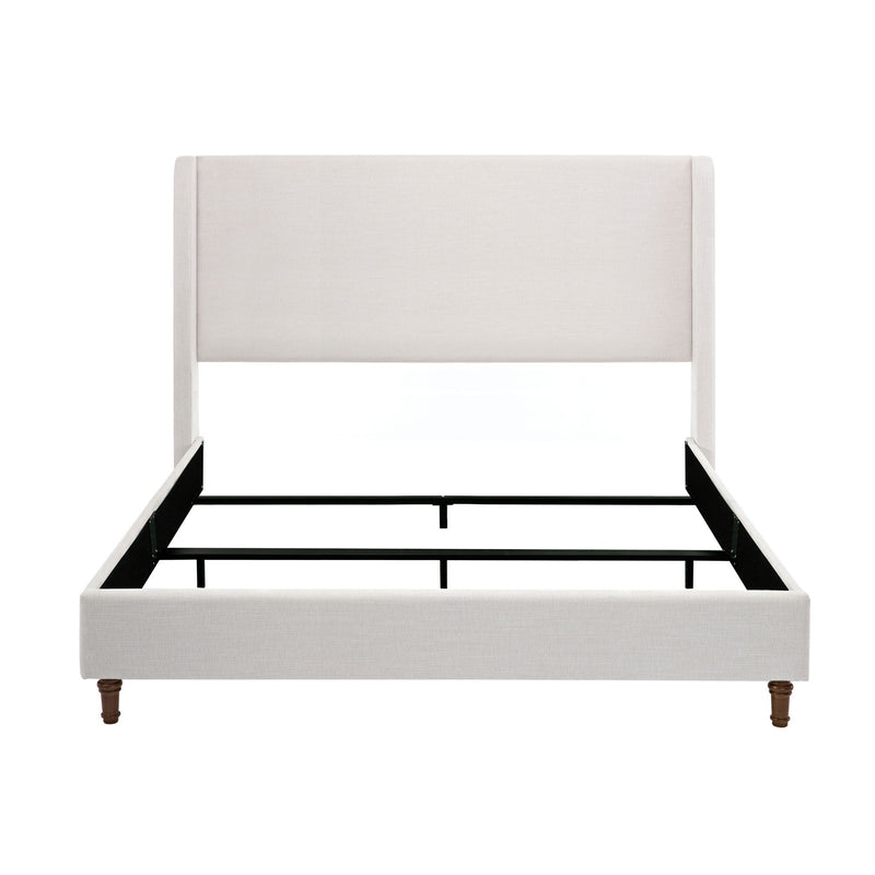 Hayden - King Size Upholstered Wingback Bed With And Tall 54" Headboard - Ivory