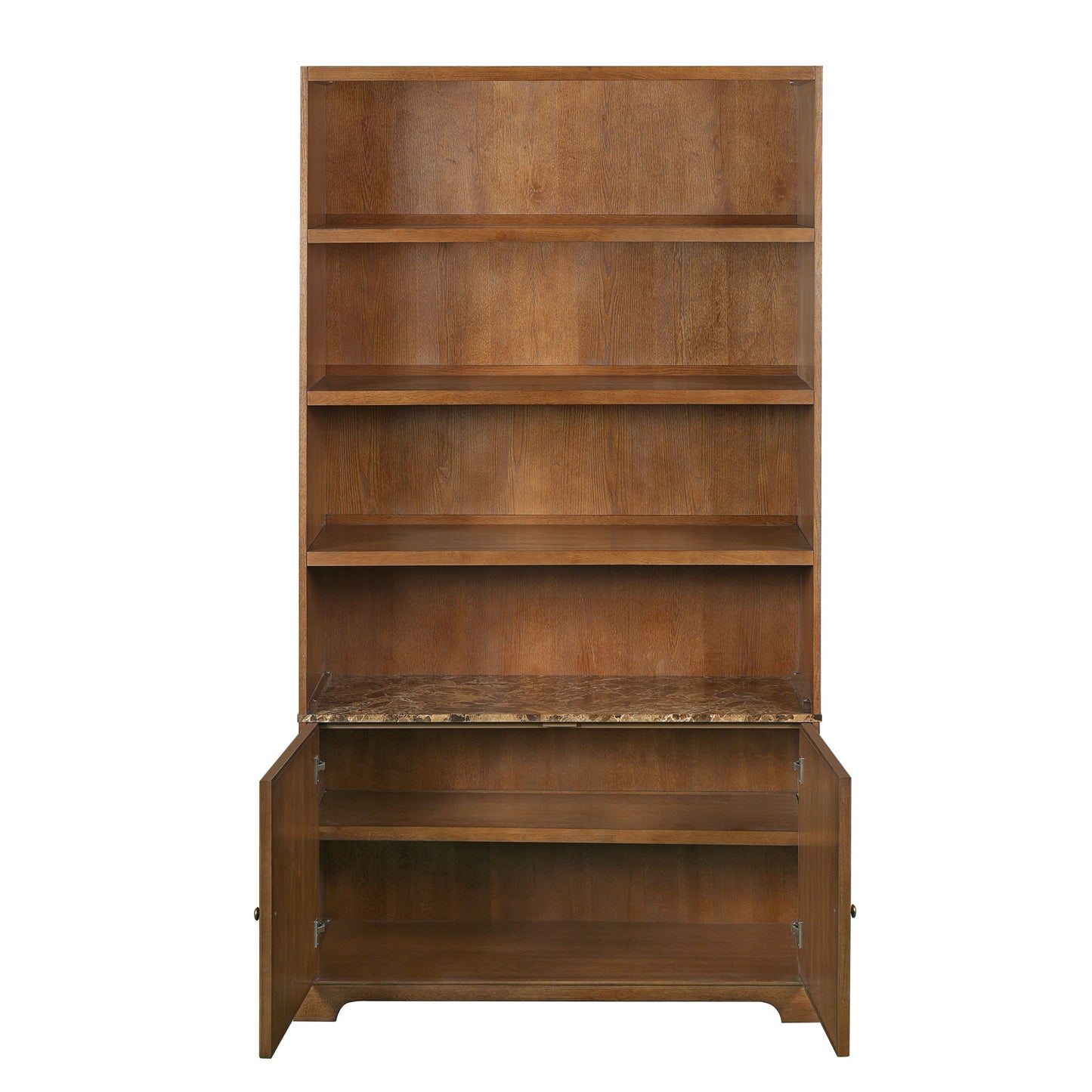 Tall Bookcase Storage Cabinet With 3 Open Shelves & Fluted Double Doors