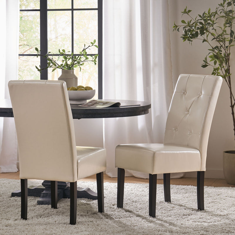 Carter - Silla de comedor 5 Tuft con respaldo capitoné y patas color espresso - Marfil