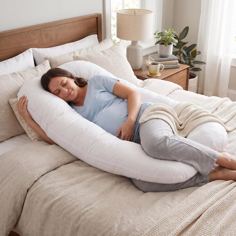 U - Shape Pregnancy Body Pillow For Side Sleeper Support - White