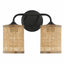 Quell - Double Light Vanity With Natural Shade Wall Lamp - Black / Rattan