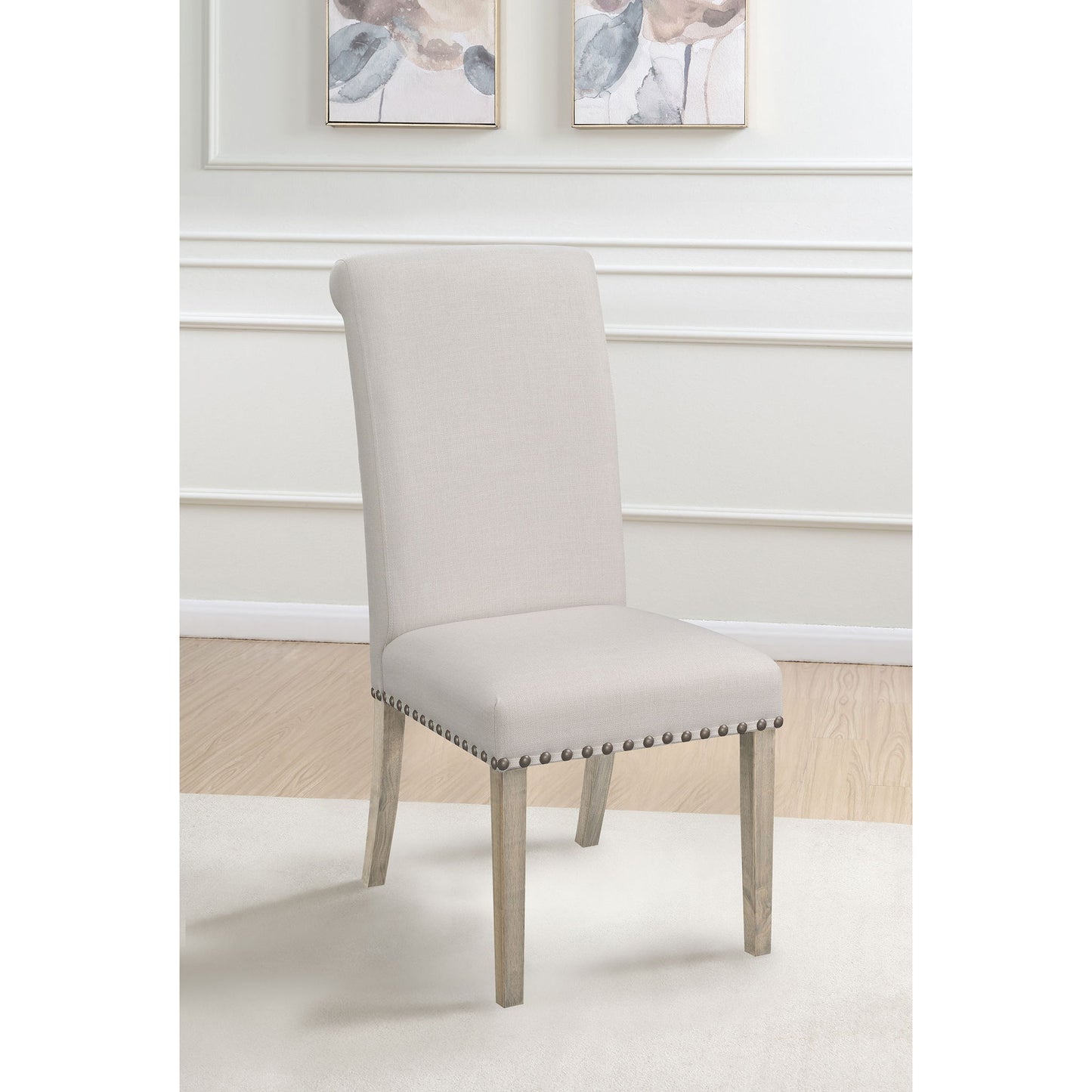 Upholstered Dining Chair With Rolled Edge Seat Back (Set of 2) - Beige