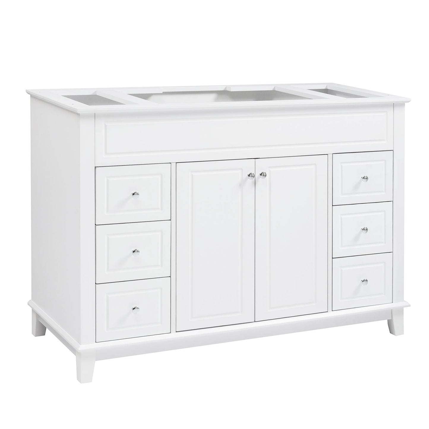 Bathroom Vanity Cabinet Only, 6 Soft Close Drawers & Double Doors With 2 Tier Shelves - White