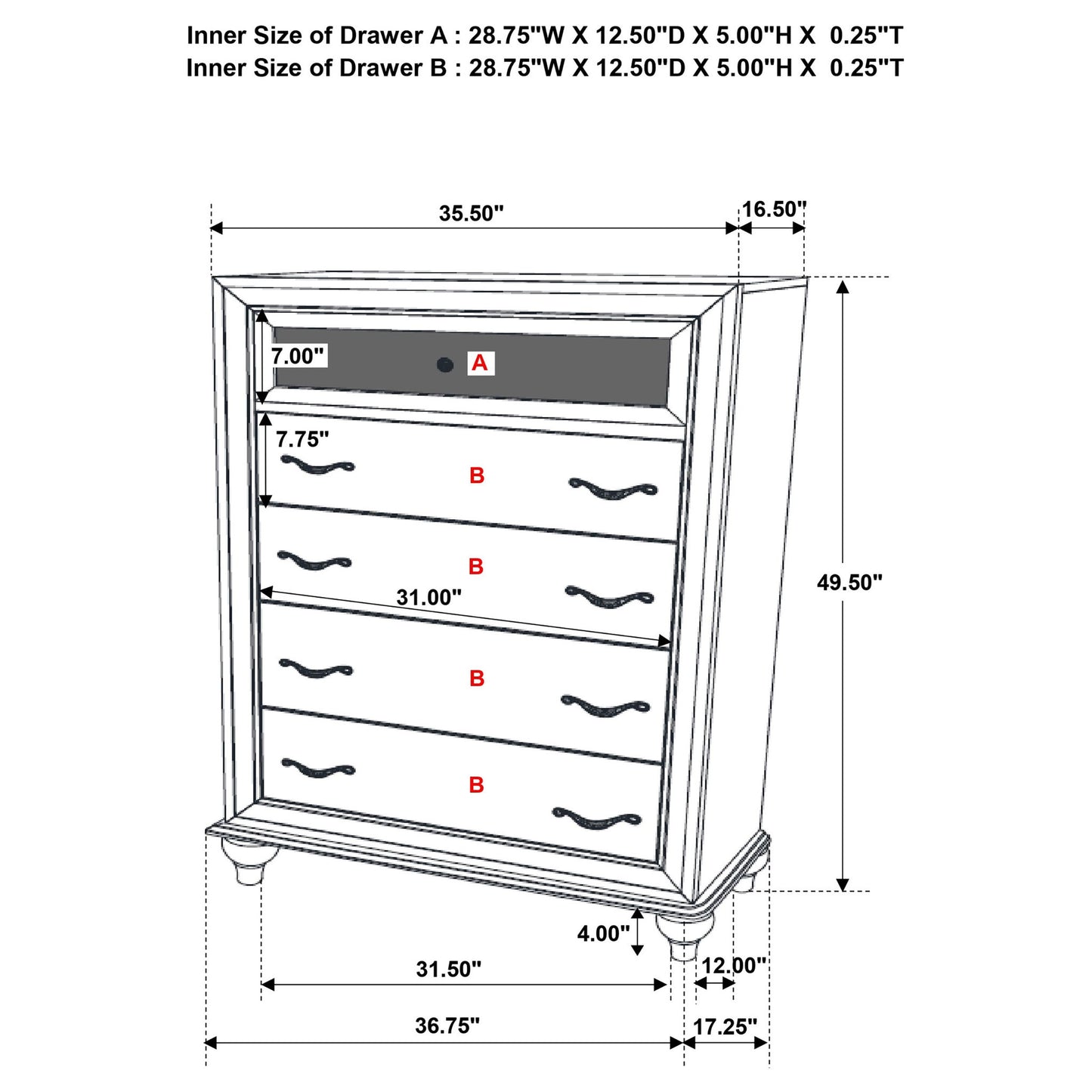 Randall - 5 Drawer Chest - White