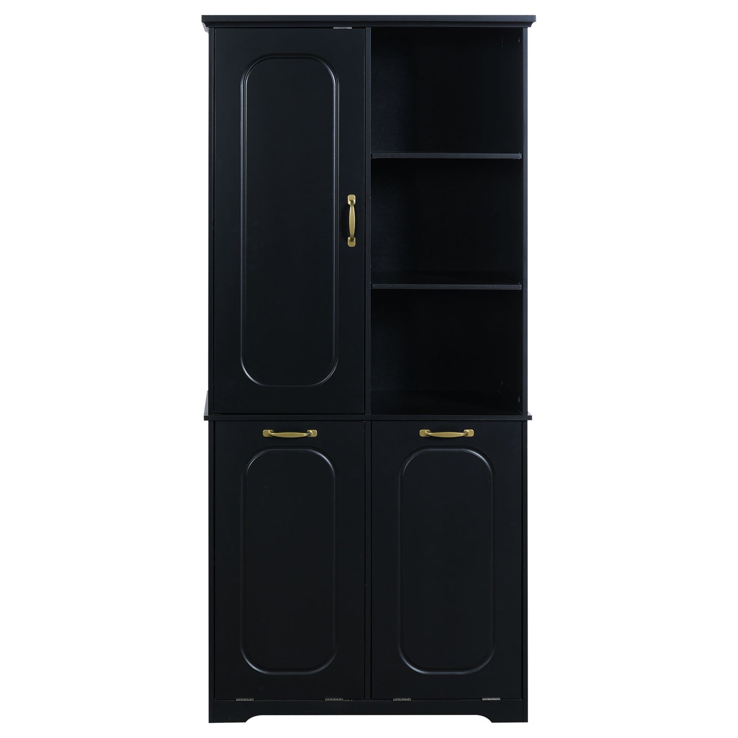 Freestanding Tall Storage Cabinet With 2 Tilt Out Hampers