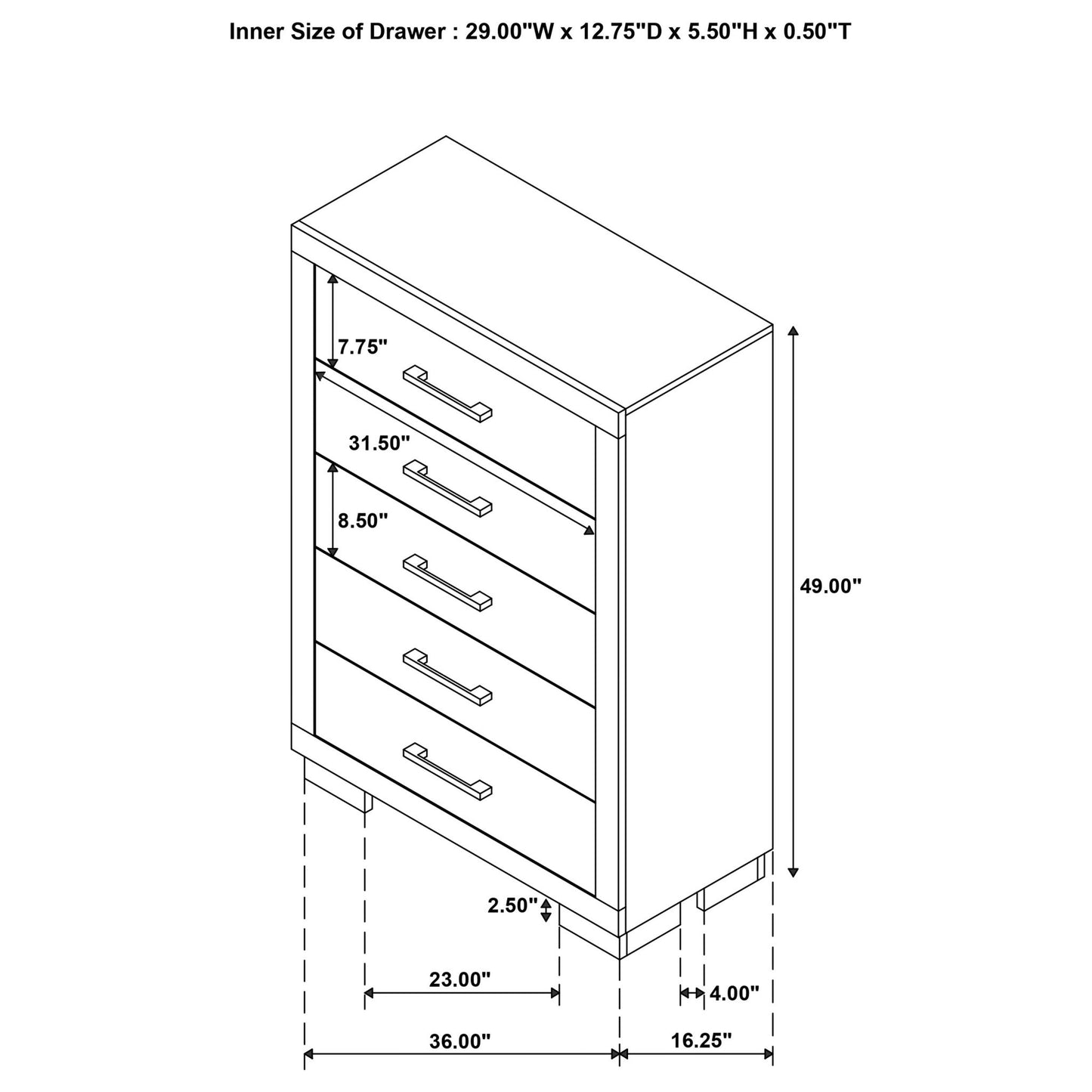 Polk - 5 Drawer Bedroom Chest