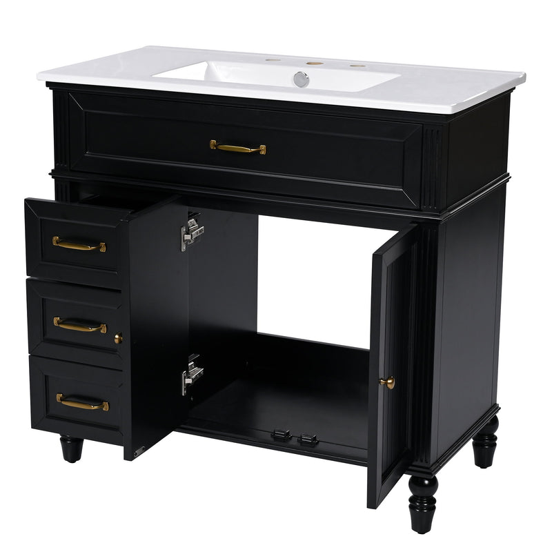 Bathroom Vanity With Sink, 2 Doors 2 Drawers - Black