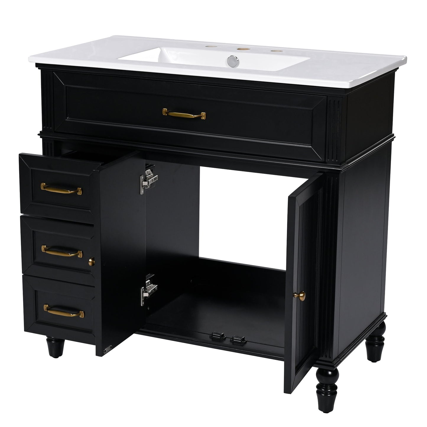 Bathroom Vanity With Sink, 2 Doors 2 Drawers, Freestanding Design