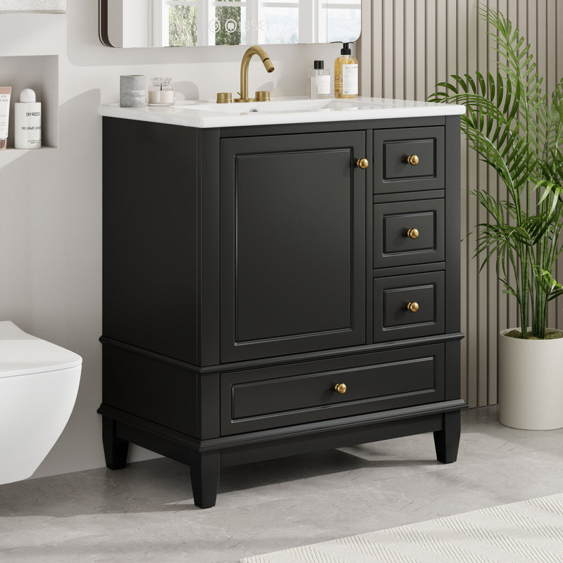 Freestanding Bathroom Vanity With Sink, Soft Close Door, 3 Drawers