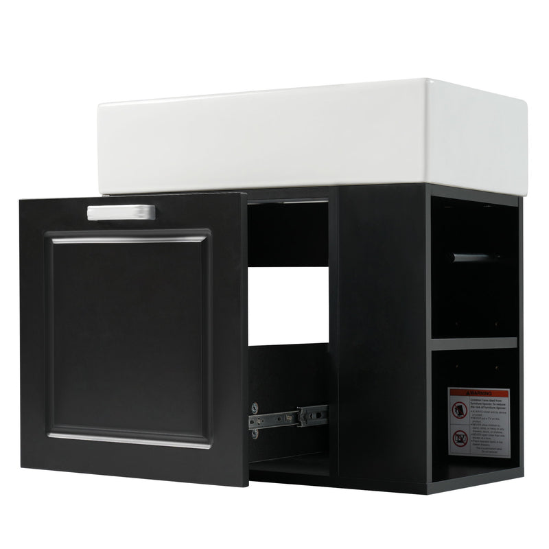 Modern Wall Mounted Bathroom Vanity With Sink, Soft Close Drawer, Adjustable Shelf, Toilet Paper Holder