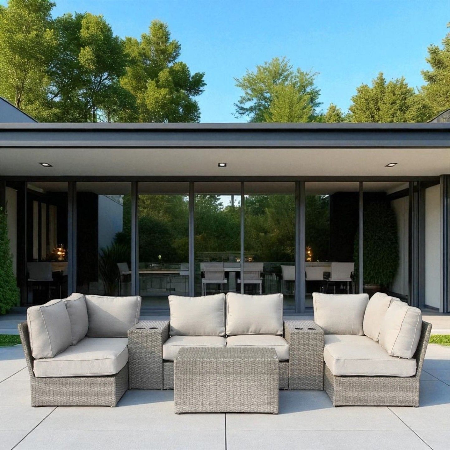 Comfortable Modern Patio Rattan Sectional Set With Cushions