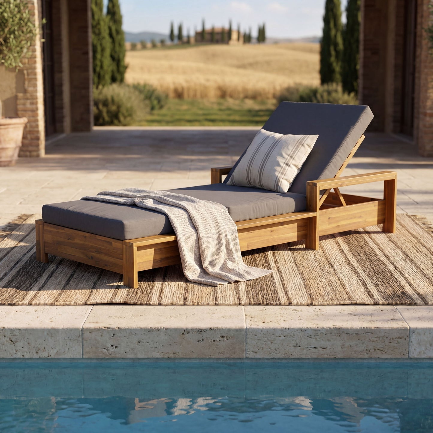 Chaise Lounge With 3 Fold Cushion Set, 3 Position Adjustable Backrest
