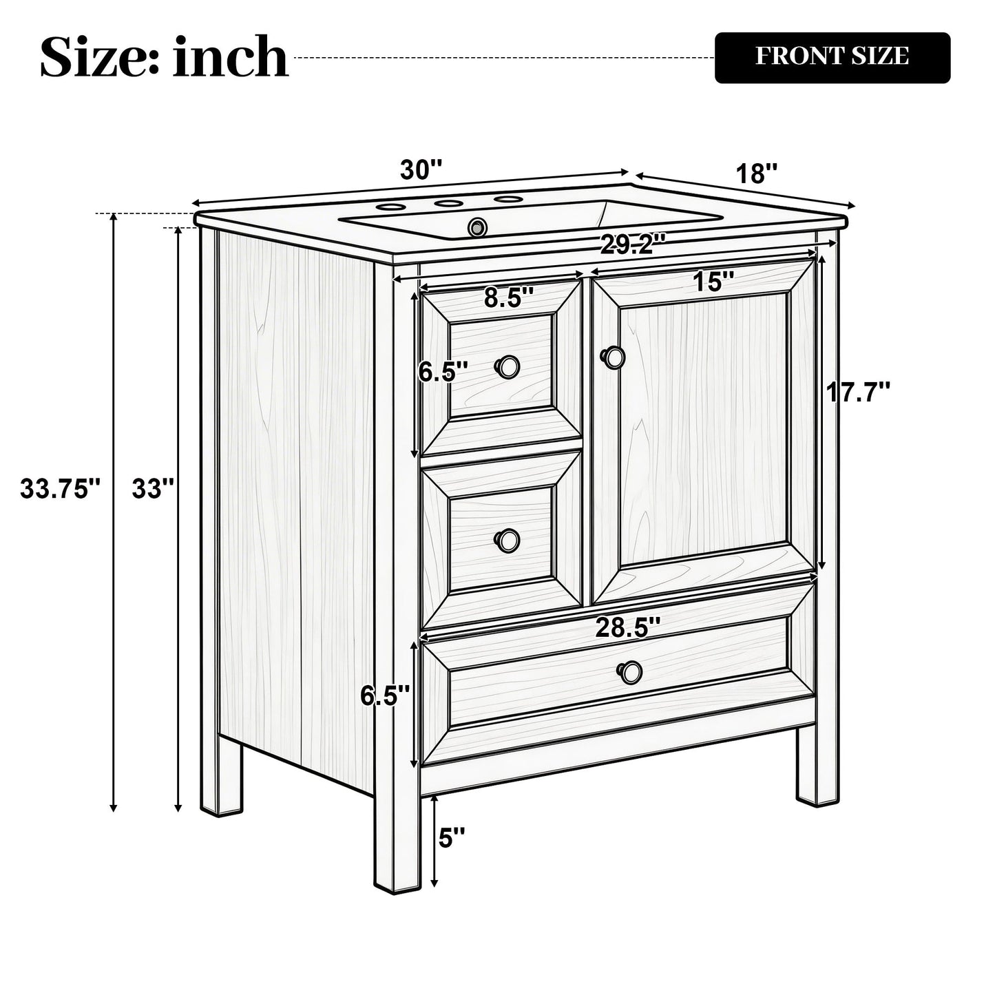Modern Bathroom Vanity With Sink, Soft Close Drawers & Door, Storage Rack