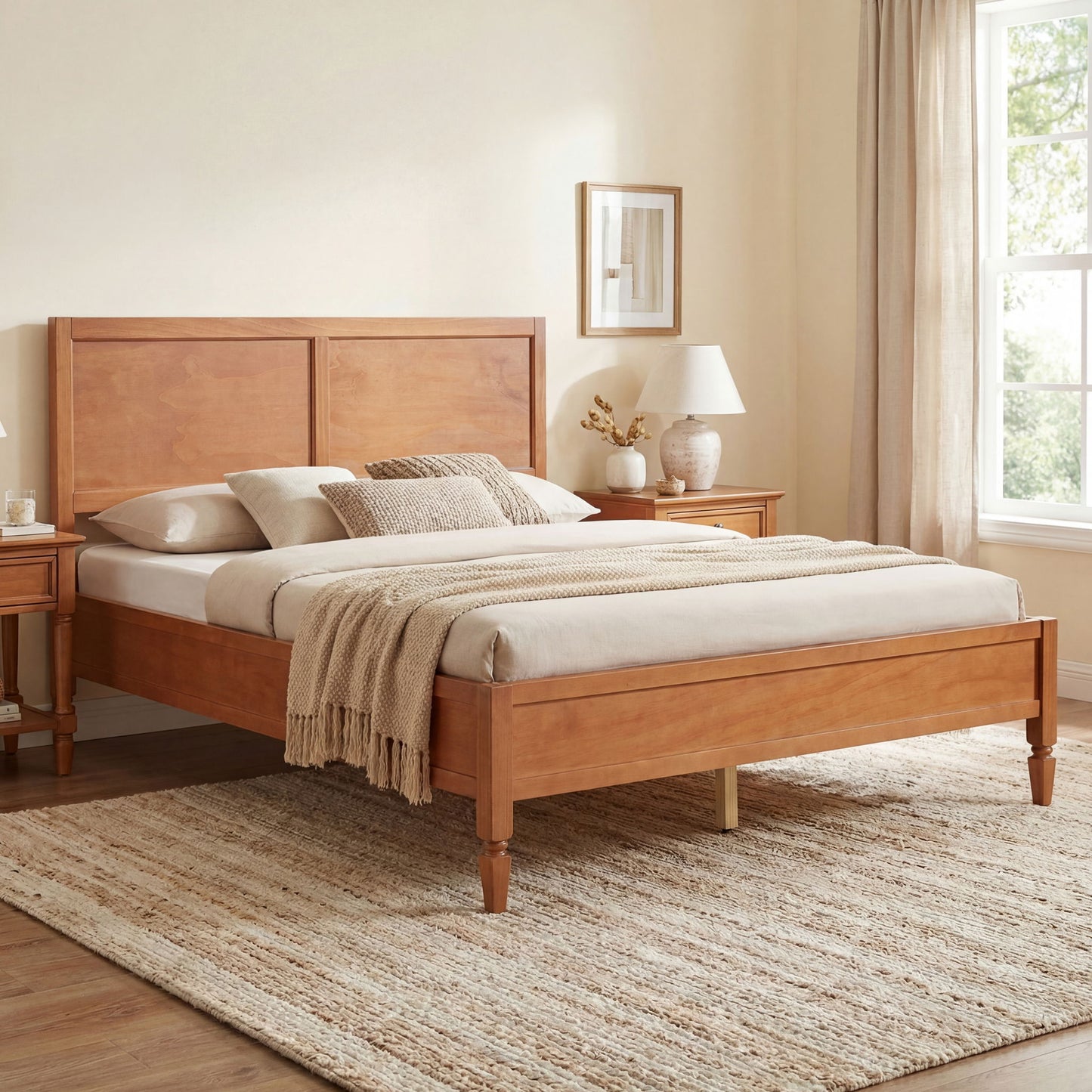 Classic Platform Bed Frame With Panel Headboard