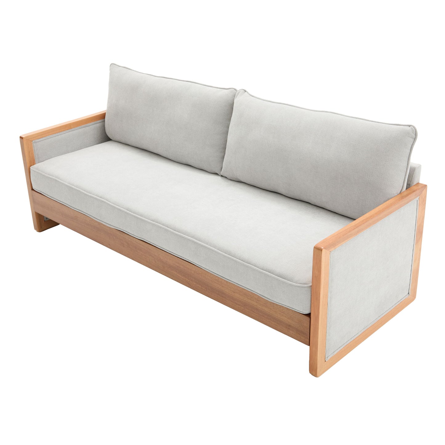 Modern 3 Seater Sofa With Wood Armrests