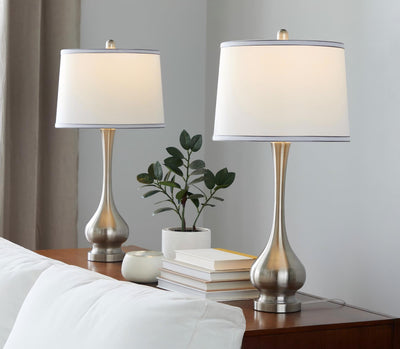 Cairo - Contemporary Table Lamp (Set of 2) - Nickel / White / Silver Trim