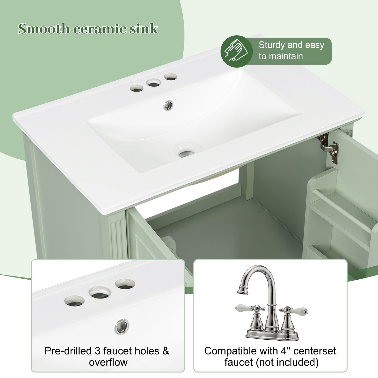 Freestanding Vanity With 1 Drawer & 2 Soft Close Doors With Door Mounted Storage