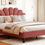 Upholstered Platform Bed With Flower Pattern Headboard