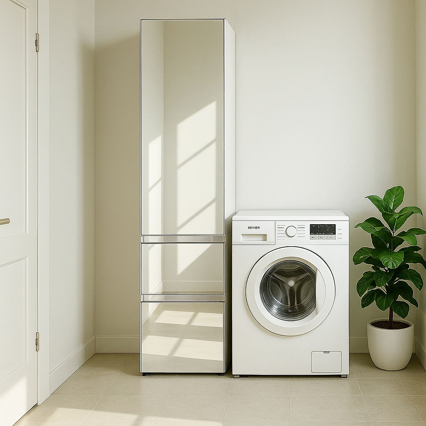 Elise - Slim Modular Closet Cabinet With Mirror - White