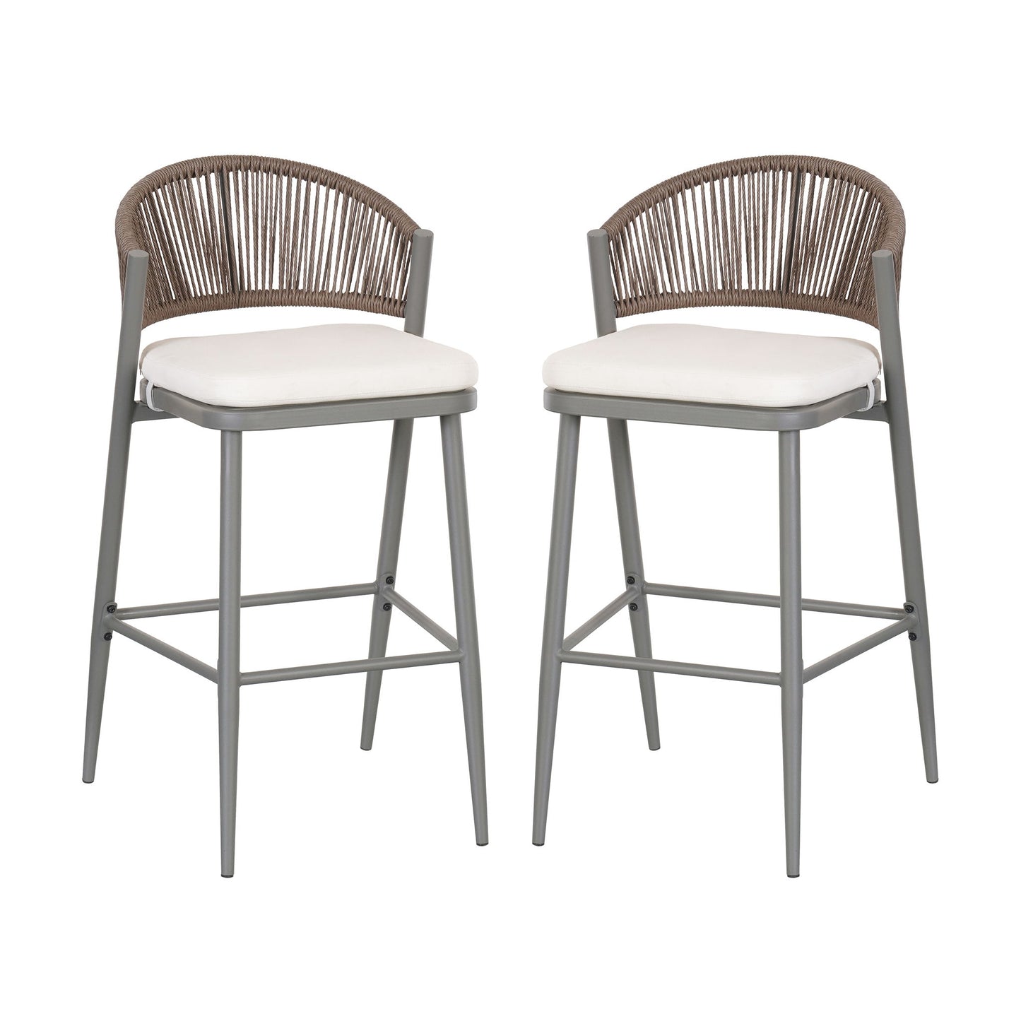 Outdoor Bar Height Metal Frame Counter Stools With Scallop Shaped Backrest & Water Resistant Cushions