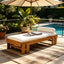 Daybed With Cushion & Pillow, Low Profile Design For Indoor / Outdoor Use - Cream / Teak