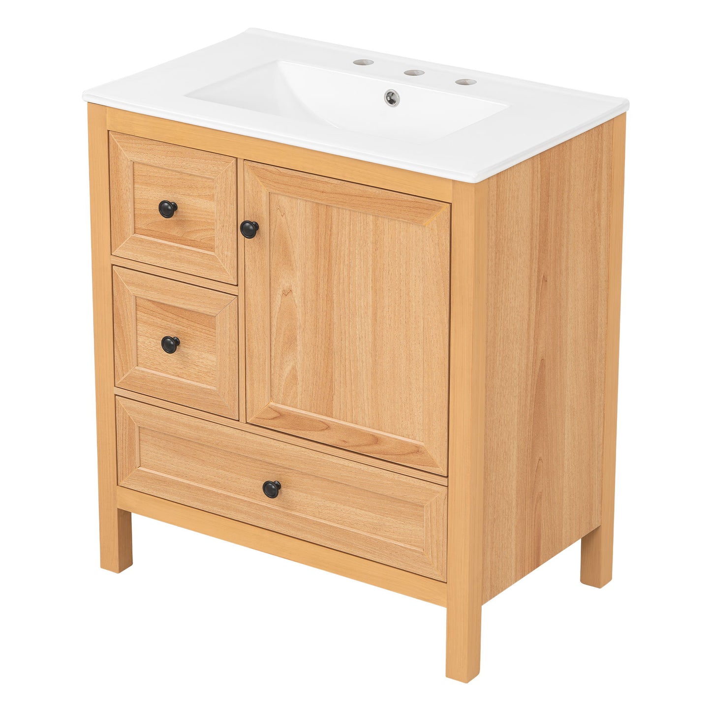 Modern Bathroom Vanity With Sink, Soft Close Drawers & Door, Storage Rack