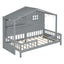 House Bed With Shelves, Window And Sparkling Light Strip On The Roof