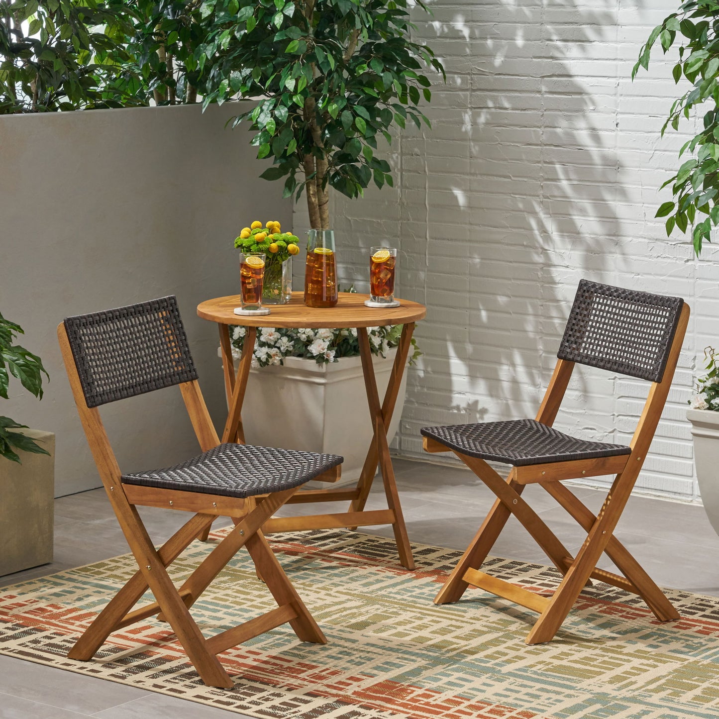 Bistro Foldable Chair With Wicker Backrest