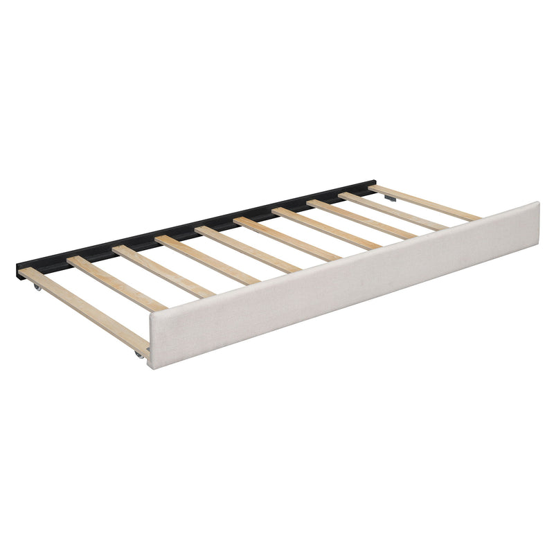 Upholstered Platform Bed With Reading Lights, Drawers, Trundle And Shelves