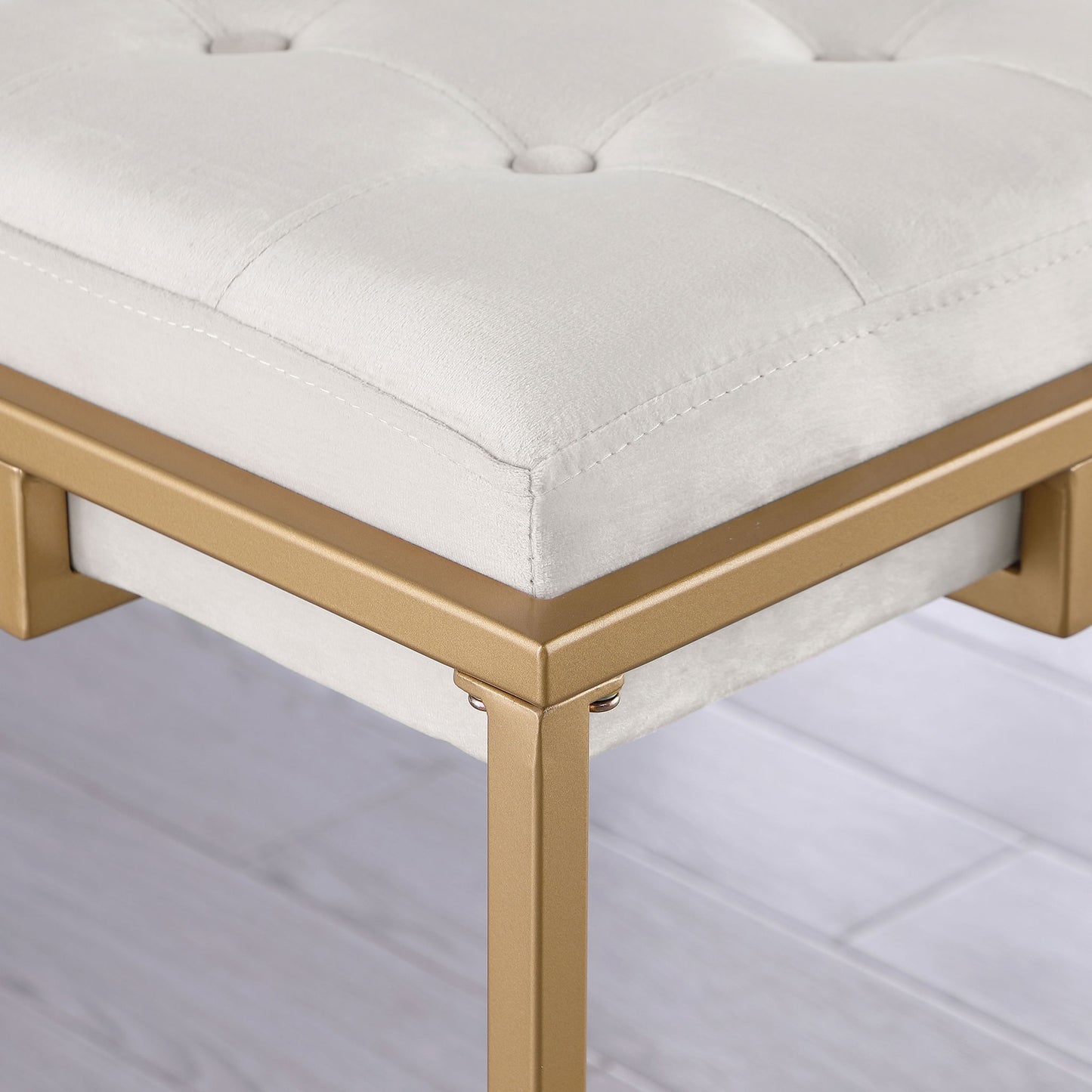 Square Counter Height Stools (Set of 2) - Beige / Gold