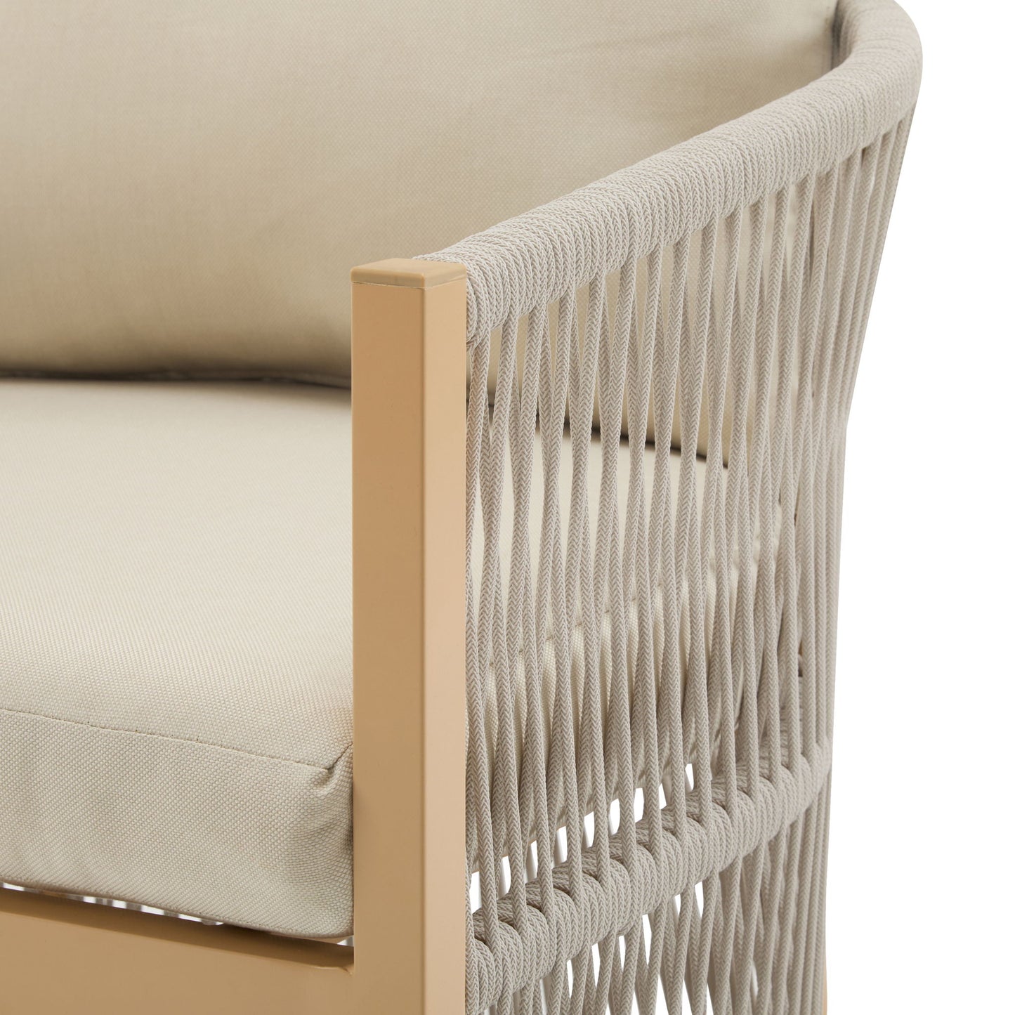 Modern Curved Aluminum Lounge Chair With Stylish Rope Weave Design And Cushioned Comfort For Outdoor