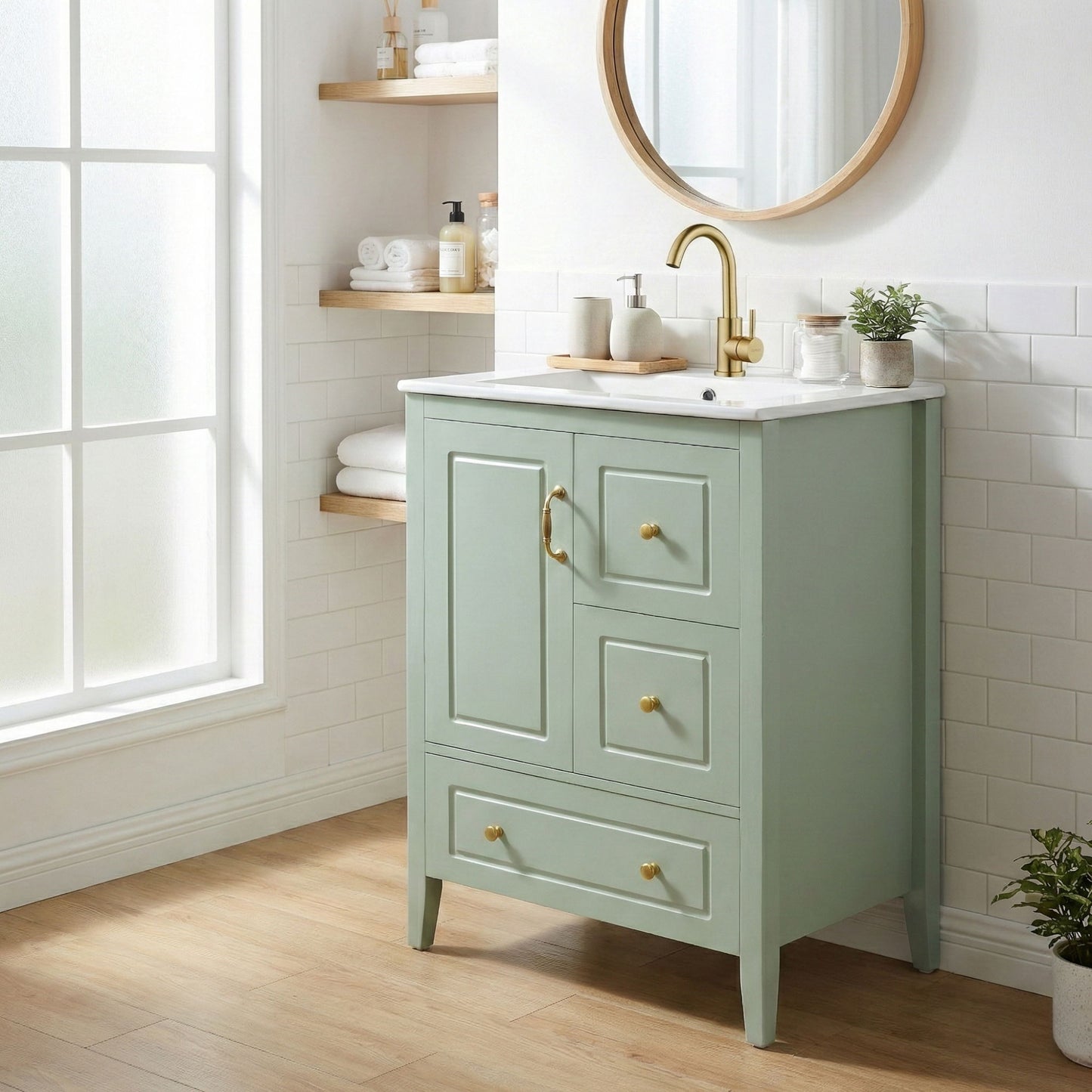 Retro Bathroom Vanity With Sink, Soft Closing Cabinet & Drawers