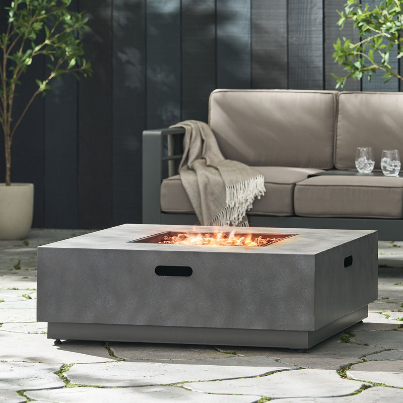 Modern Square Iron Fire Pit 50, 000 Btu - Stone Gray
