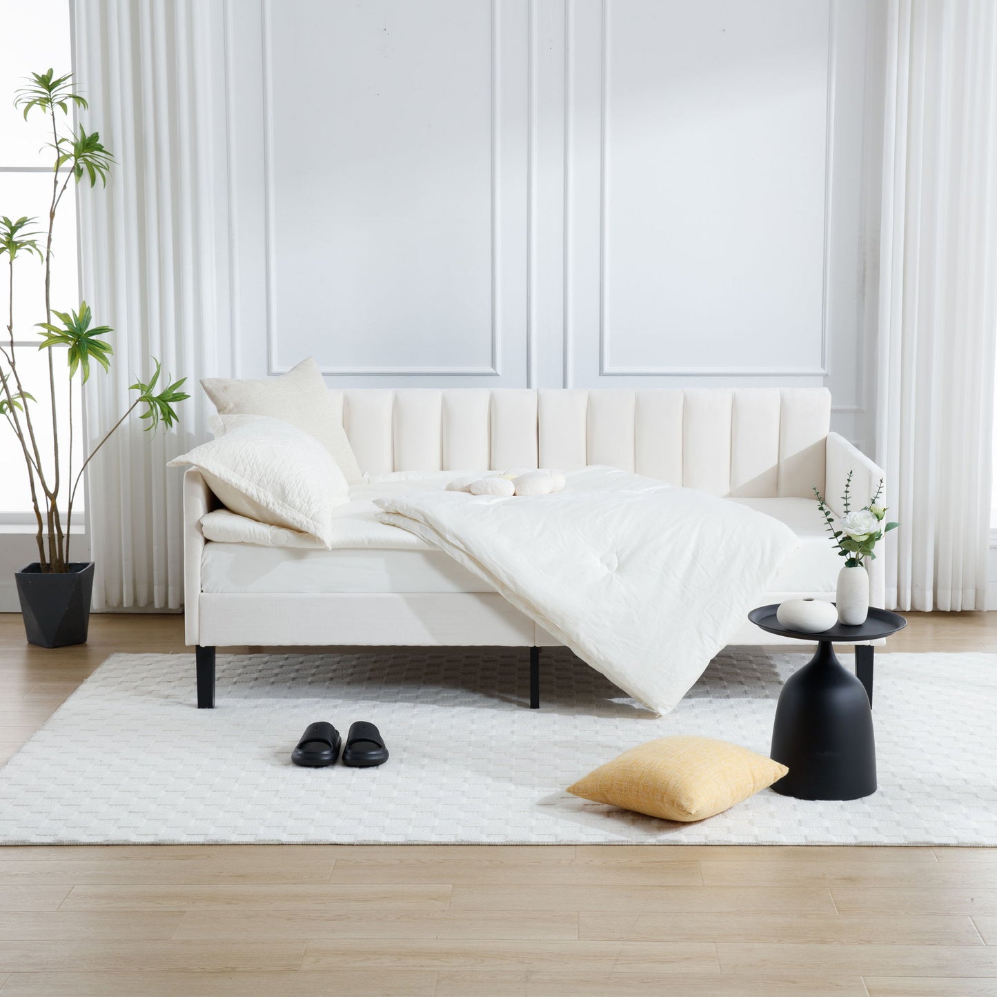 Elena - Boucle Upholstered Daybed, Ribbed Tufted Backrest