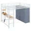 Loft Bed With Desk, Shelves, Power Outlet, LED Light And Wardrobe