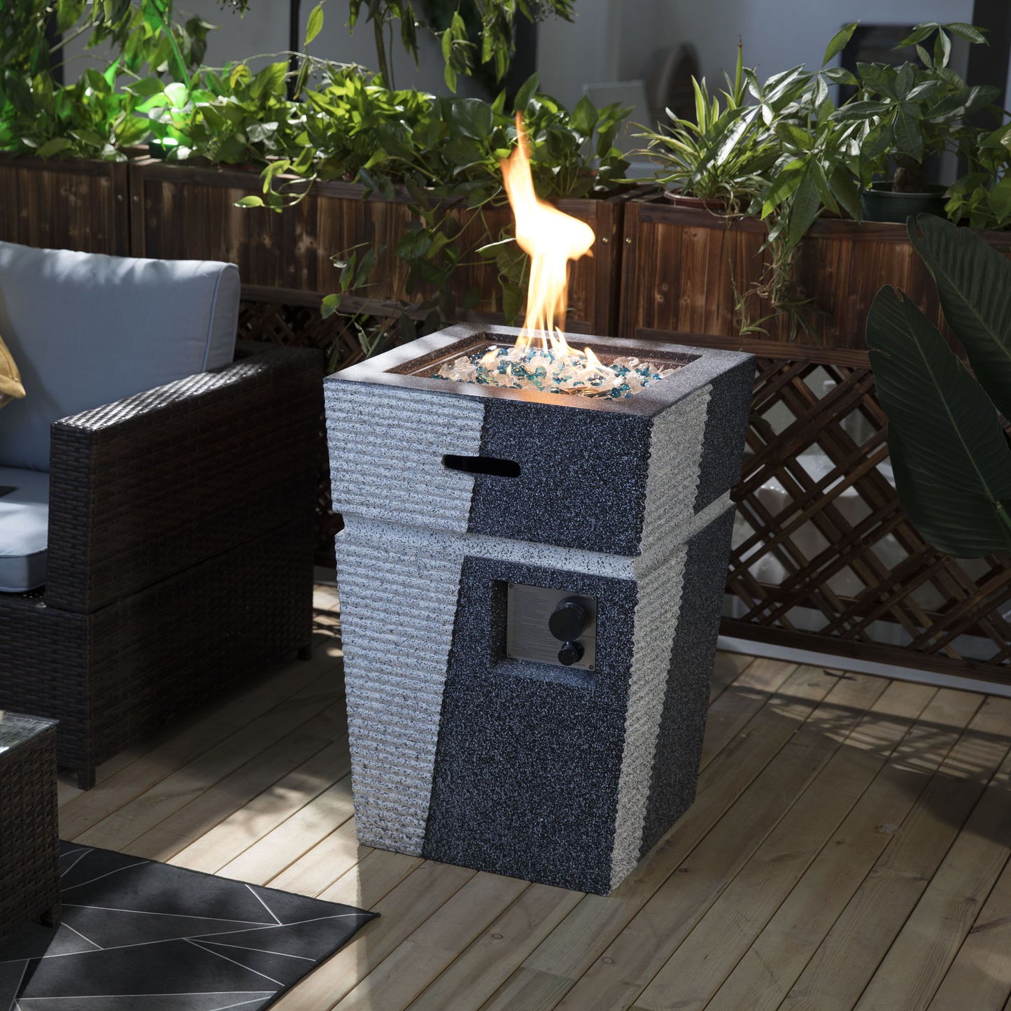 Propane, Gas 50000 Btu Square Fire Pit Table For Outside - Light Gray Blue