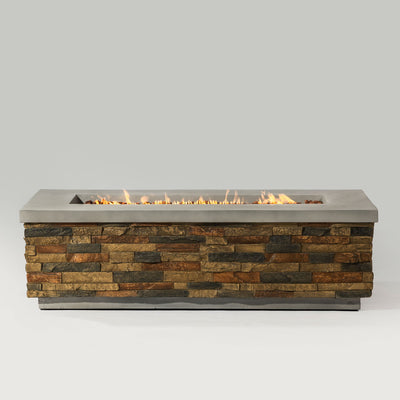 Propane Gas Fire Pit Table, 60000 Btu Rectangular For Outside Patio - Sandstone