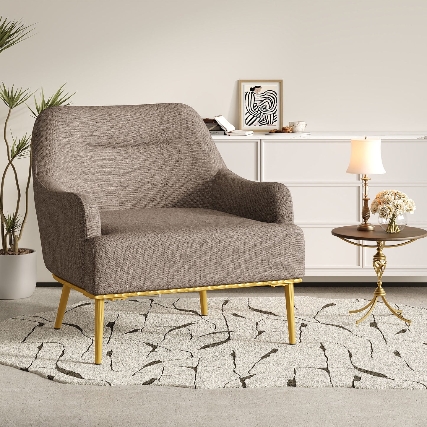 Modern Elegance Accent Chair With Curved Backrest