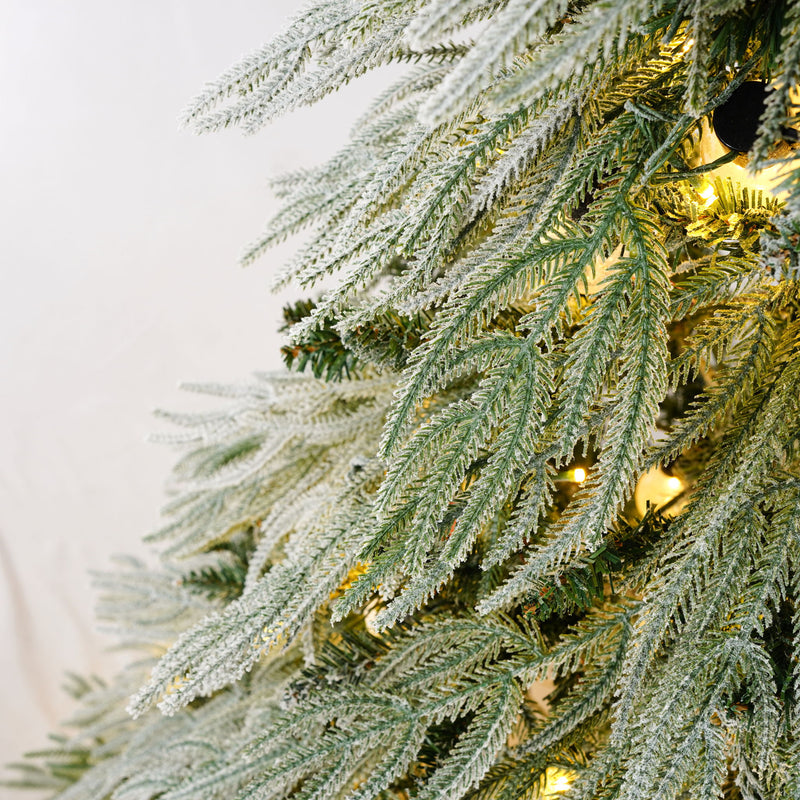 5Ft Pre Lit Spruce Snow Flocked Christmas Tree With LED Lights, Artificial Hinged Xmas Tree - White / Green