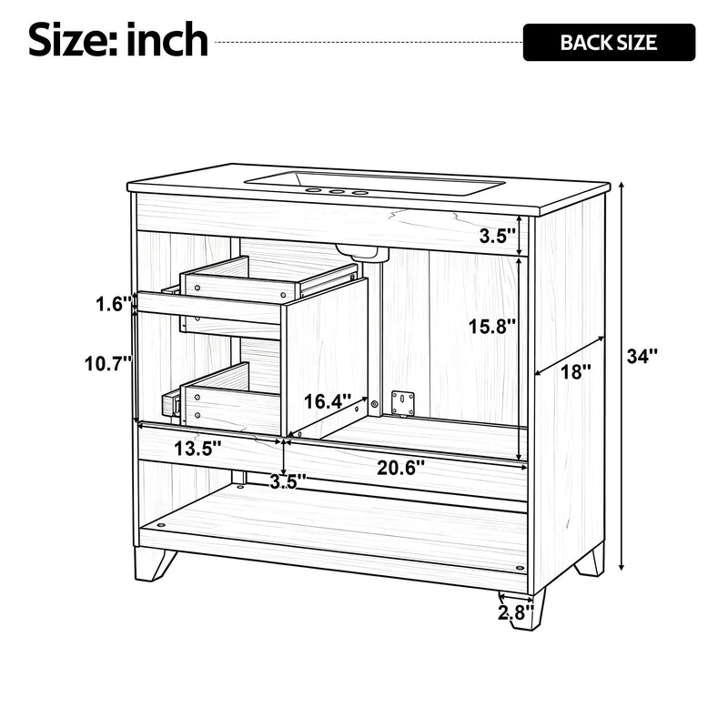 36" Bathroom Vanity With Sink, Soft Close Drawers - Natural