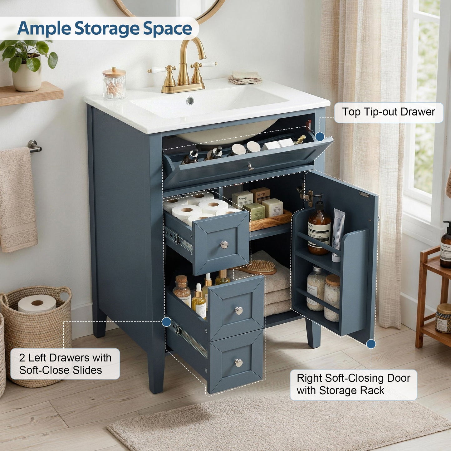 Bathroom Vanity With Sink, Soft Closing Cabinet