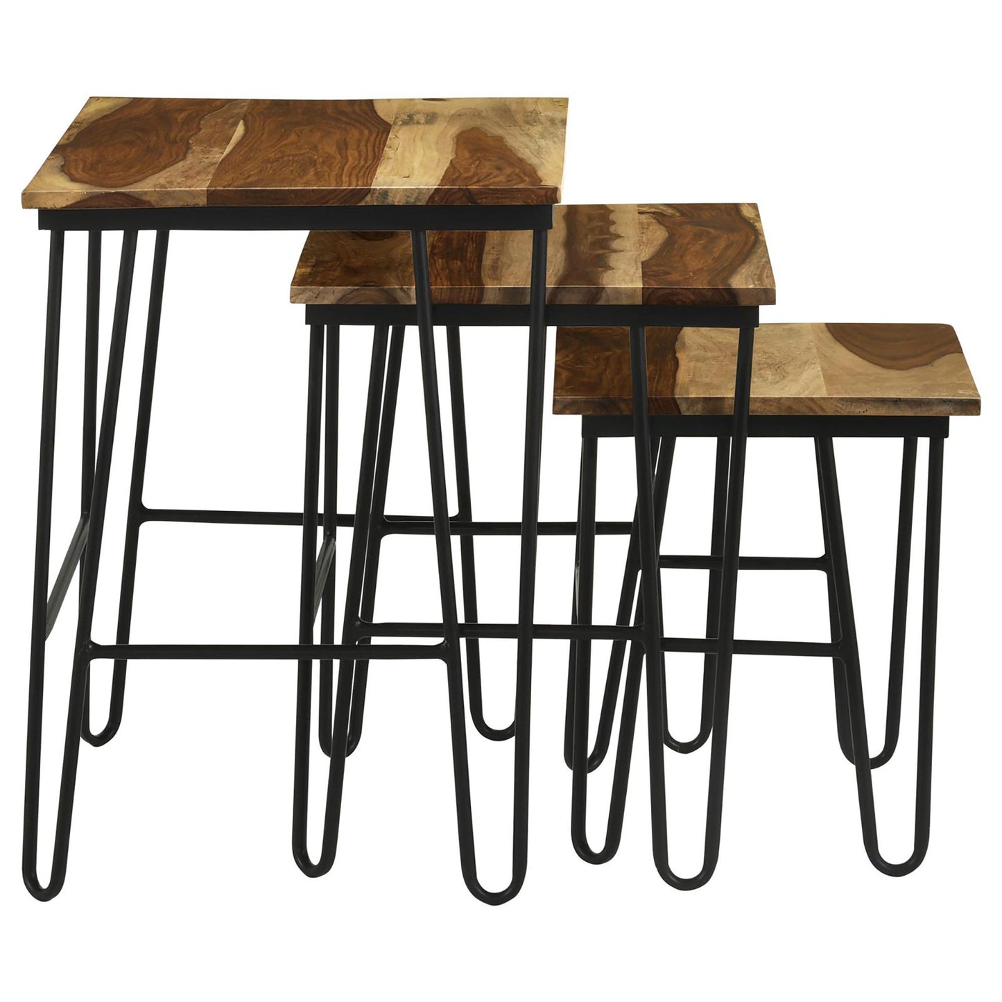 3 Piece Nesting Table With Hairpin Legs - Brown