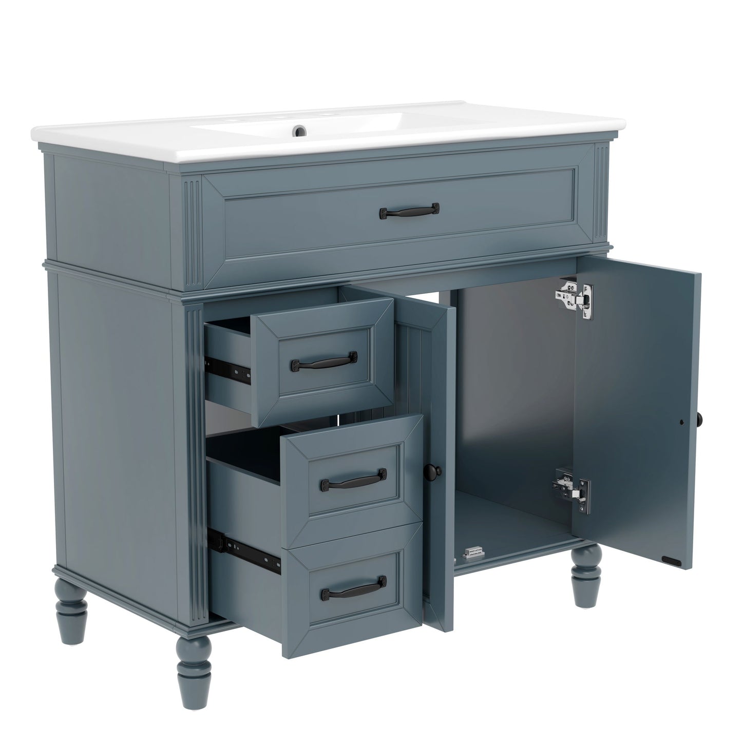 Bathroom Vanity With Sink, 2 Doors 2 Drawers, Freestanding Design